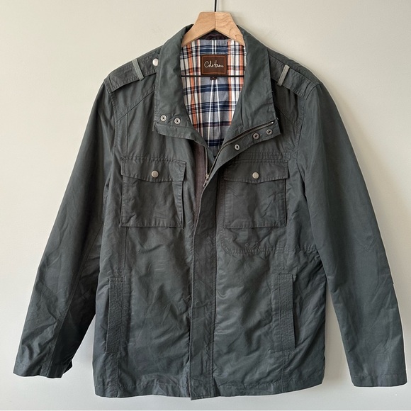 Cole Haan Men’s Military Utility Jacket Gray Size XL Full Zip Windbreaker Spring